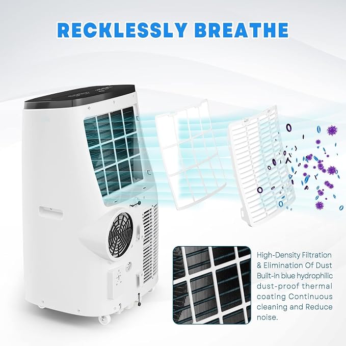Garvee 14000 BTU Portable Air Conditioner for Rooms up to 750 Sq. Ft, 3-in-1 AC Unit with Cooling, Dehumidifier & Fan, Auto Swing, 24H Timer, Remote & Window Kit, Bedroom, Dorm, Apartment, Gray