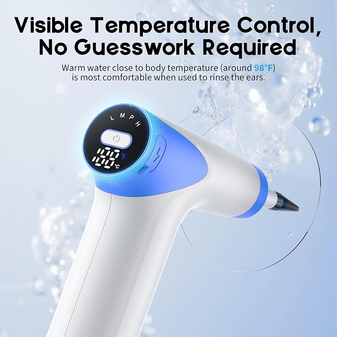Ear Wax Removal, Electric Ear Cleaning Kit with Light, Ear Irrigation Kit with 4 Pressure Modes, Safe and Effective Ear Flush Kit with Ear Cleaner - Includes Basin, Towel & 12 Tips, (White)