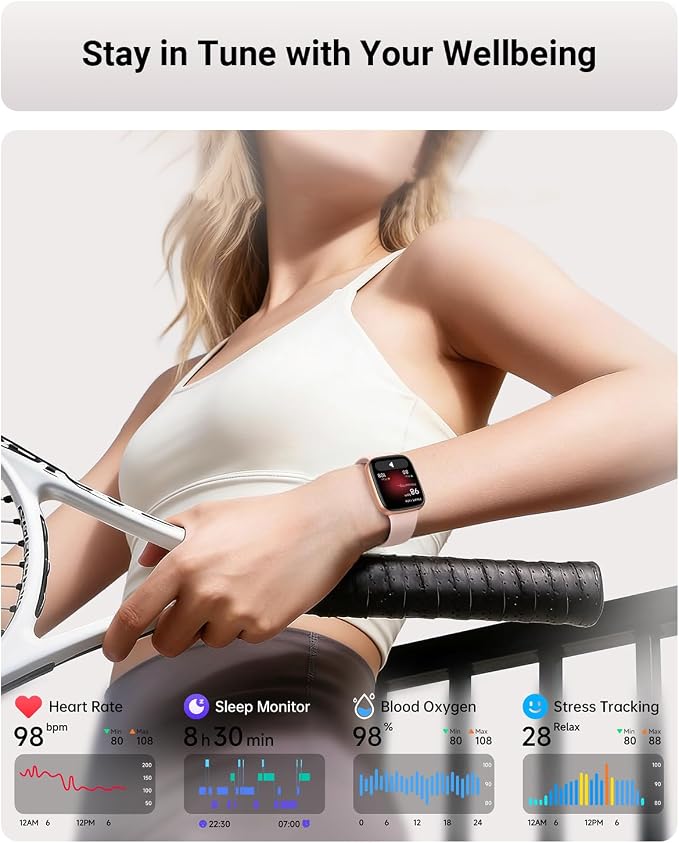 Gydom Smart Watch for Men/Women, 1.85" AMOLED Screen Fitness Watch for iPhone/Android, Activity Tracker with Heart Rate/Sleep/SpO2, Answer/Make Call, 3ATM Waterproof, 120+ Sport Modes, AI Voice, Pink