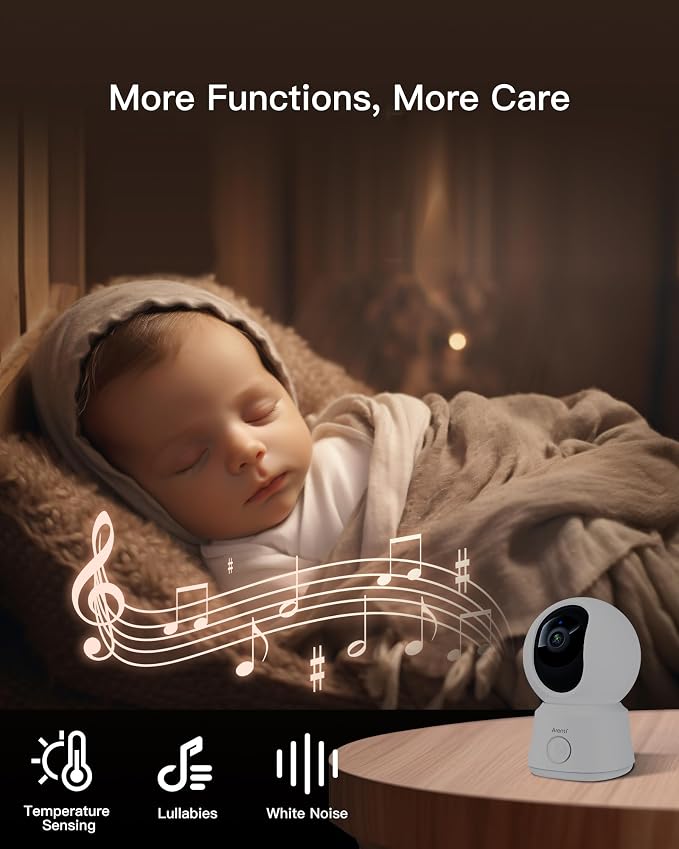 ARENTI WiFi Baby Camera Monitor, 5-inch Screen, Smartphone App, Motion Tracking, Timed Detection, Encrypted Connection, Super Night Vision, 2-Way Talk, Temp Sensor, Lullaby, Support Local Storage