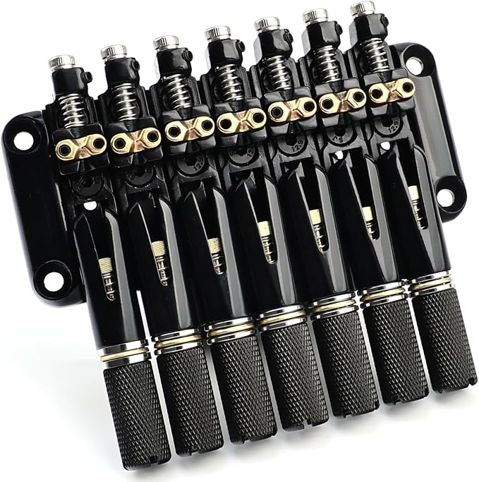 Headless 7-String Guitar Bridge 10.5mm Fixed Bridge -Brass Saddles Zinc Alloy Plate, Stable Intonation，Easy Installation/Adjustment, Fits Most 7-String Headless Guitars Black