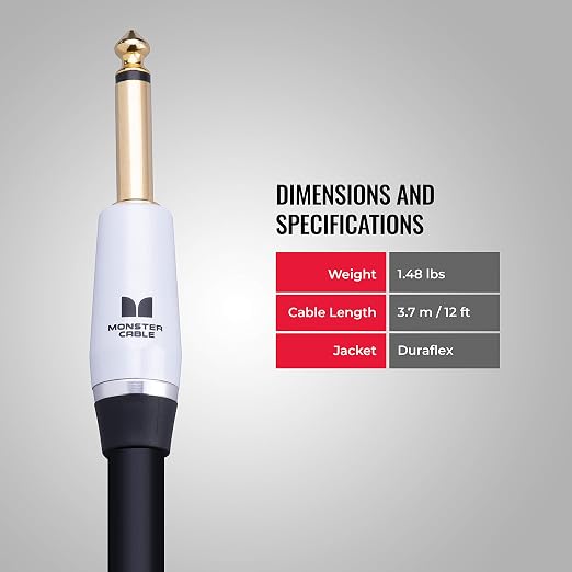 Monster Prolink Studio Pro 2000 1/4 Inch TS to 1/4 Inch TS Speaker Cable, 12 Foot, Male to Male Audio Cable for Amplifier, Guitar, Instrument, and Speaker Connections