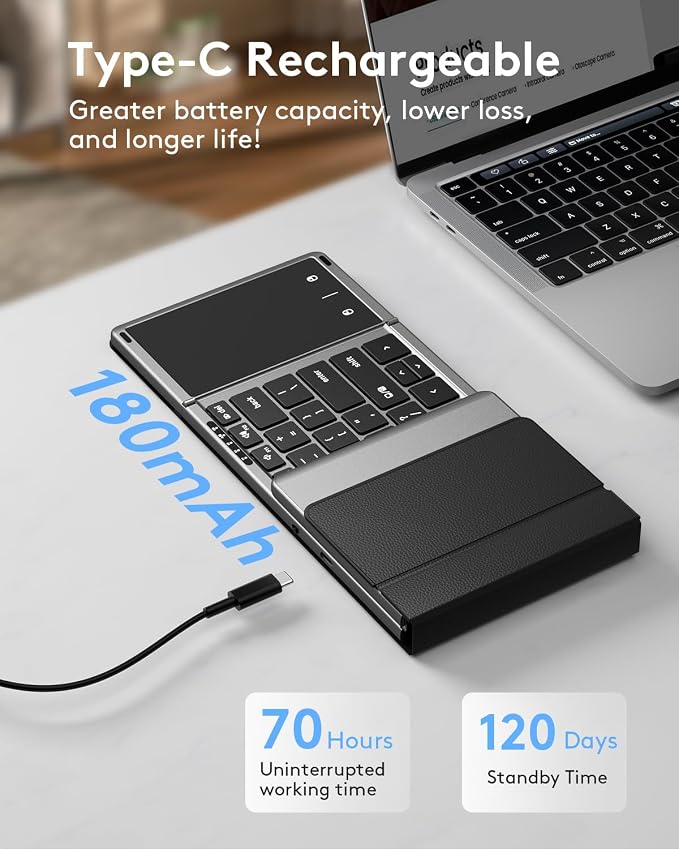 Samsers Foldable Bluetooth Keyboard with Touchpad, Full-Size Wireless Folding Key Board with PU Leather, Portable Travel for iOS Android Windows Mac OS, Support 3 Devices (BT5.1 x 3)