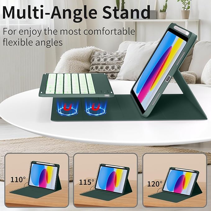Case for iPad Air 11-inch M4/M3/M2 (2026/2025/2024), with Pencil Holder for iPad Air 7th 6th 11"/Air 5th 4th Gen 10.9 inch Case with Backlit Detachable Bluetooth Keyboard, Dark Green