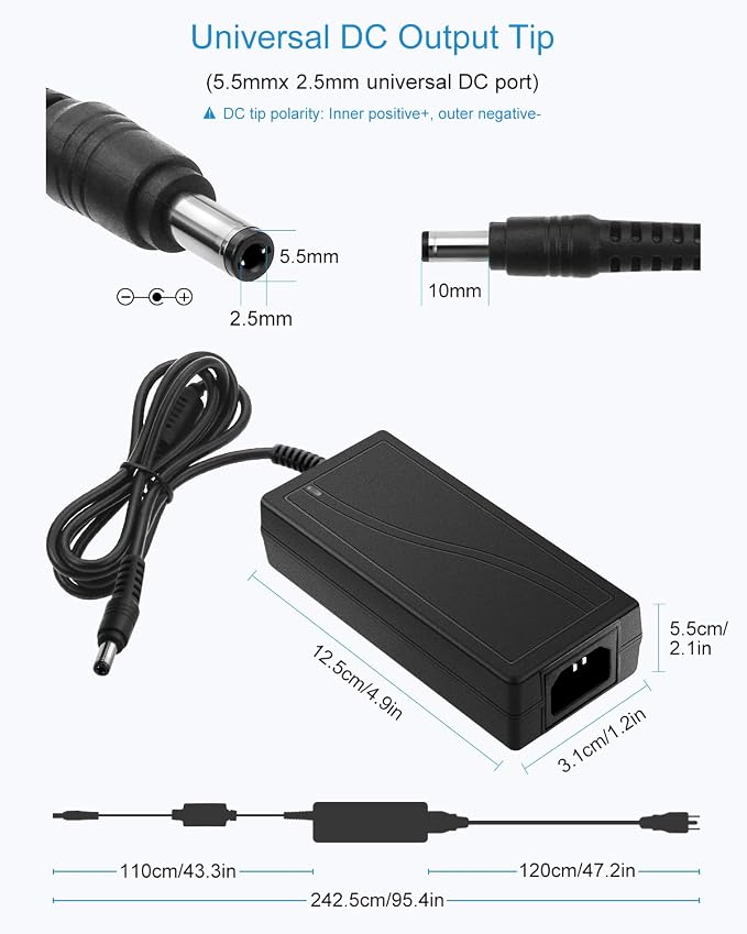 ALITOVE 12V 6A Power Supply 72W AC/DC Adapter 100~240V 50-60hz 12 Volt Transfomer 6 Amp 5A 4A 3A AC to DC Converter with 5.5x2.5mm 2.1mm Plug for LED Strip Light CCTV Camera DC Pump Fan,2-Pack
