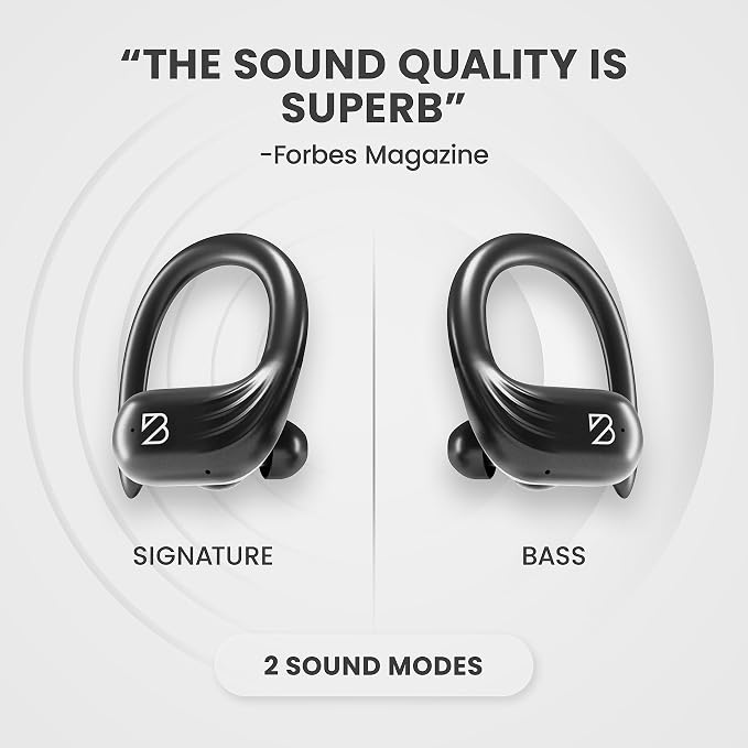 Back Bay Audio Runner 60 Wireless Running Earbuds, 80 Hour Long Battery Life Over the Ear Earbuds with EarHooks, Wrap Around Earphones Wireless Bluetooth Earphones with Microphone, in Ear Headphones