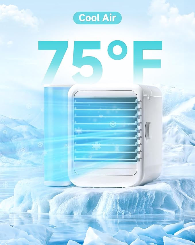 Portable Air Conditioners Fan: Evaporative Mini Air Cooler with 7 Color Night light - USB Personal Air Cooler Desktop Ac Unit for Bedroom Room Office Home (Cream White)
