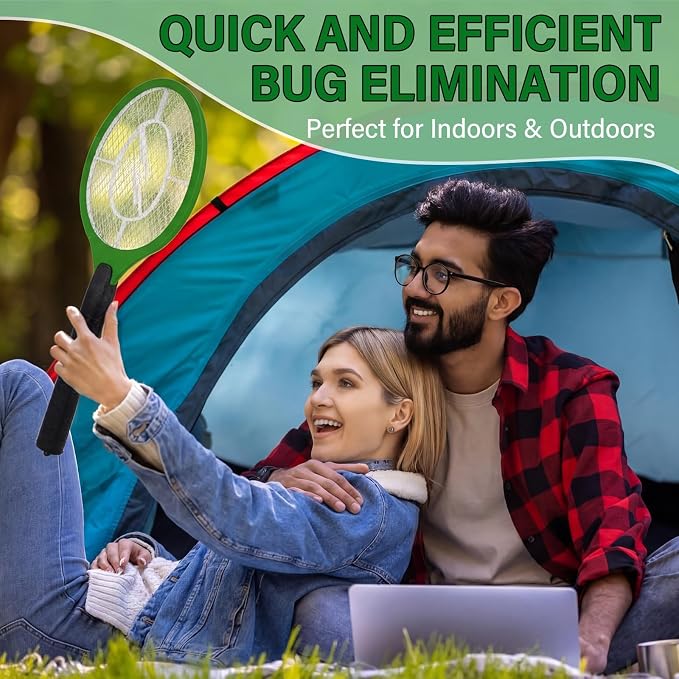 12 Pack Electric Fly Swatter Bulk Bug Zapper Rackets for Indoor Outdoor Insect Control Killer Bat Handheld Mosquito Swatter Battery Powered Electric Bug Killer for Home Patio Camping (Green)