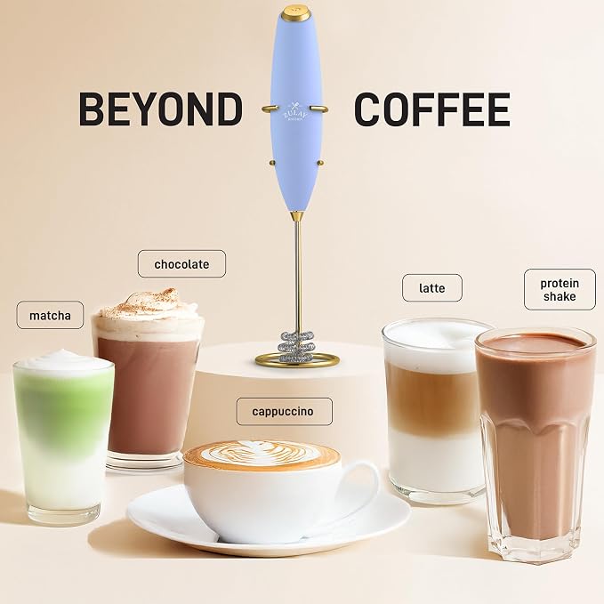 Zulay Kitchen Powerful Milk Frother Wand With Duracell Batteries - Ultra Fast Handheld Drink Mixer - Electric Whisk Foam Maker for Coffee, Lattes, Cappuccino & Matcha - Triple Whisk - Noble Lavender