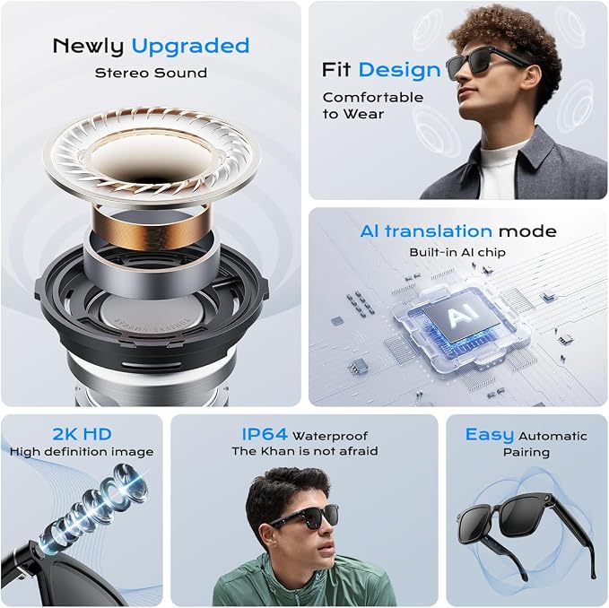 XO AI Smart Glasses,HD 1080P Camera Glasses with Video Recording & Photo Taking,140+ Language Real-Time Translation Glasses Perfect for Travel, Business(Transparent Anti-Blue)