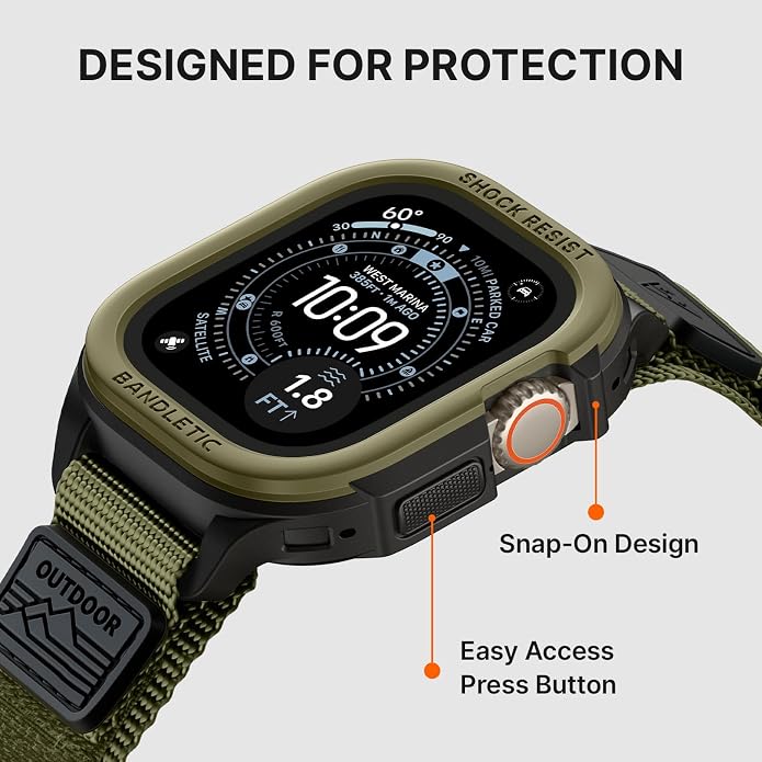 Bandletic Rugged Case with Band Compatible with Apple Watch 49mm(Ultra 3/2/1),46mm(Series 11/10), 45mm(Seriess 9/8/7),44mm(SE3/SE2/SE/6/5/4), Protective Cover Sport Accessories for iWatch Men