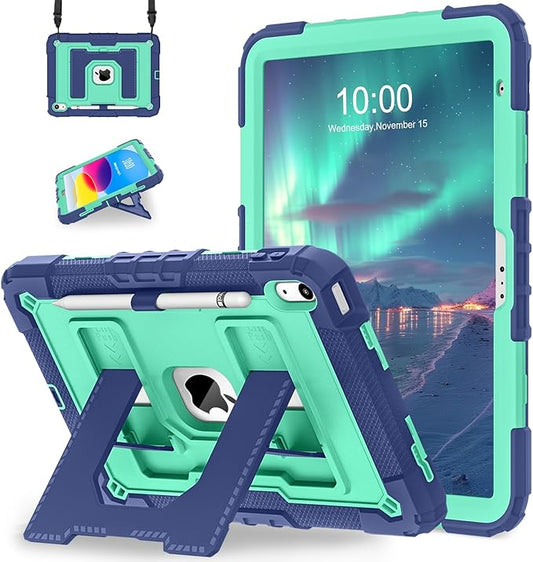 WESOROL Case for iPad A16 11th Generation 11 Inch (2025) iPad 10th Generation 10.9 Inch (2022),i Pad A16 Case Military Grade Shockproof Cases with Pencil Holder Shoulder Strap,Navy Mint