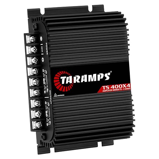 Taramps TS 400x4 2 Ohms Black Multichannel Stereo Amplifier 400 Watts Rms, 4 Channels, Full Range, Car Audio Digital 2 Bridged Channel, Crossover High/Low Pass, with RCA and Automatic High Level Input
