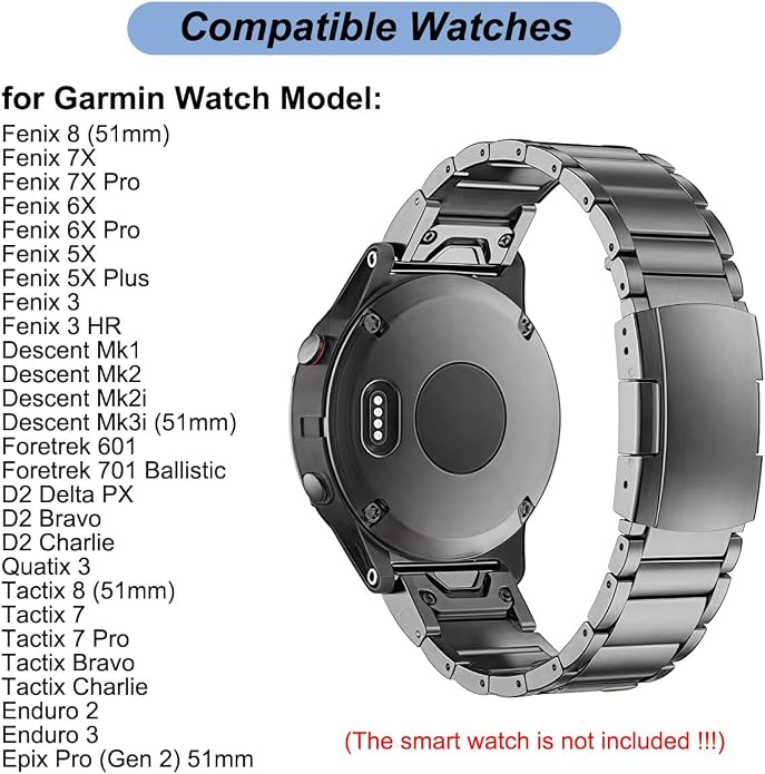 Titanium Band for Garmin Fenix 8 (51mm)/Fenix 7X/6X/5X/Fenix 3 HR, Descent Mk2i Mk2, Tactix 7, Enduro 2 3, Epix Pro Gen 2 (51mm) - 26mm Quick Fit Watch Band Metal Strap for Garmin Watch