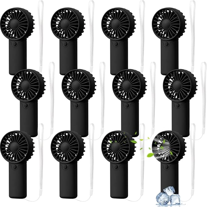 Rossesay 12 Pcs Mini Portable Fan Handheld Battery Operated Portable Small Personal Fans for Summer Beach Indoor Outdoor Travel Cooling Gift (Black)