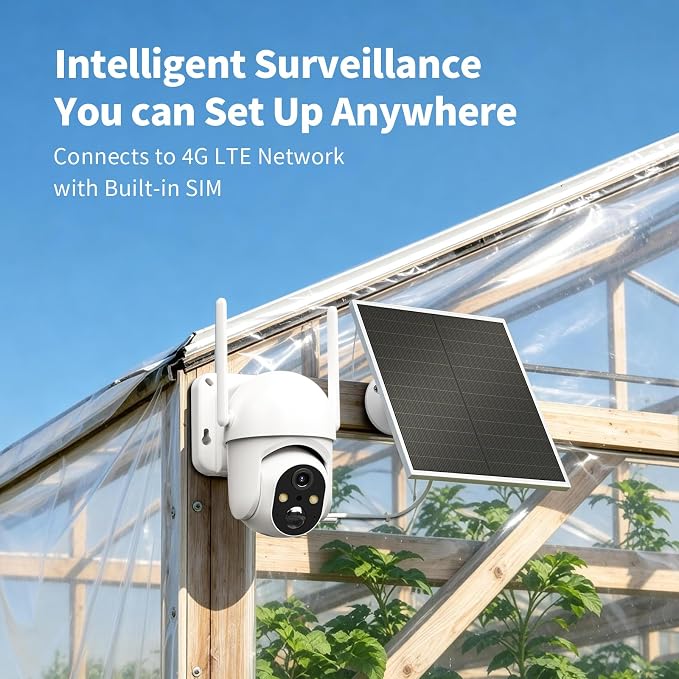 ELYSOO 2 Pack 4G LTE Cellular Security Cameras, Solar Powered Outdoor Camera No WiFi Needed for Farm&Ranch, 2K Night Vision, 360° View, Built in SIM Card(Support Verizon/AT&T/T-Mobile) - White