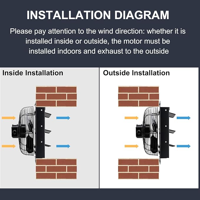 Criditpid 7 Inch Wall Shutter Exhaust Fan, Kitchen Exhaust Fan with ON/OFF Switch for Attic, Gable, Shed, Basement, Greenhouse, Garage Door Exhaust Fans, 576CFM, 1700RPM, Black