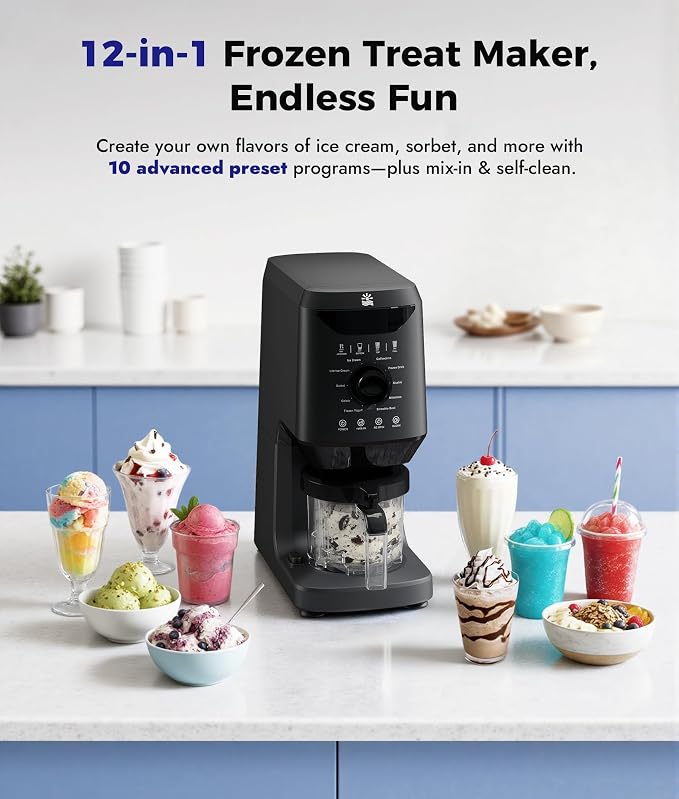 12-in-1 Ice-Cream Maker Machine - 11 Preset Programs & Self-Cleaning, Healthy Frozen Yogurt Maker for Gelato, Slushies, Sorbet, Mix-ins & More, Includes (2) Pint Containers for Home & Party