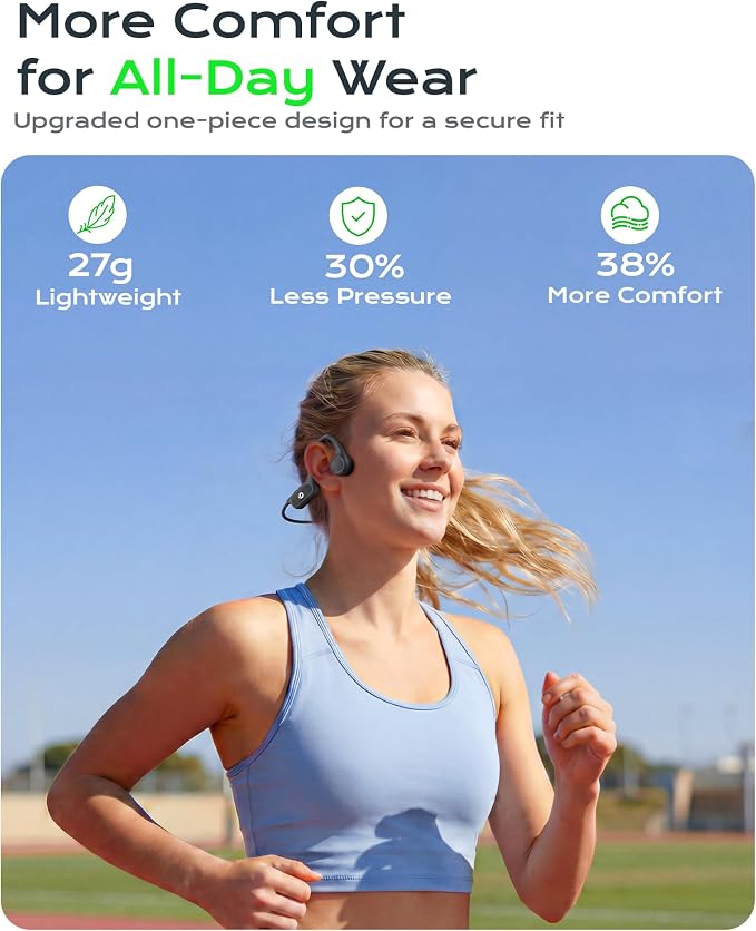 DEMICEA Open Ear Bone Conduction Headphones for Running - Bluetooth 6.0 Wireless Sport Earphones, Up to 12H Playtime, IP54, Built-in Mic, Secure Fit