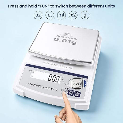 Lab Scale 0.01gx5000g, Digital Gram Weight Scale for Jewelry，Coin & Gold | 0.01g Accuracy Gram Scale, LED Backlit Display, g/oz/ct/ml Conversion, Counting & Tare Function, Laboratory Balance