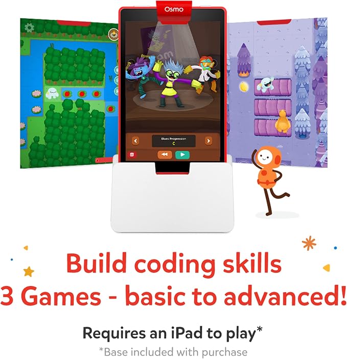 Osmo - Coding Starter Kit for iPad Plus Large Storage Case - 3 Educational Learning Games - Ages 5-10+ - Learn to Code, Coding Basics & Coding Puzzles - STEM Toy iPad Base Included