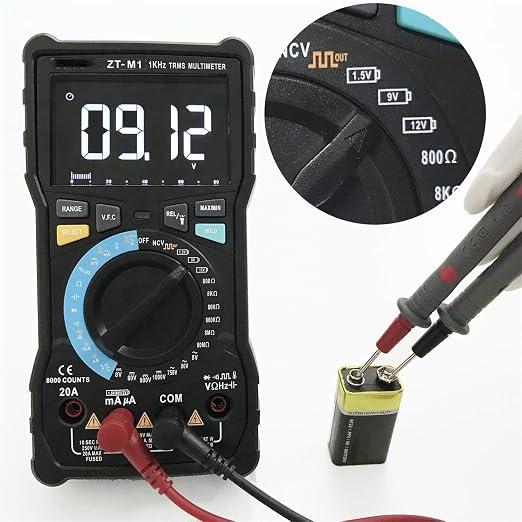 Auto Ranging Digital Multimeter TRMS 6000 with Battery Alligator Clips Test Leads AC/DC Voltage/Account,Voltage Alert, Amp/Ohm/Volt Multi Tester/Diode (ZT-M1)