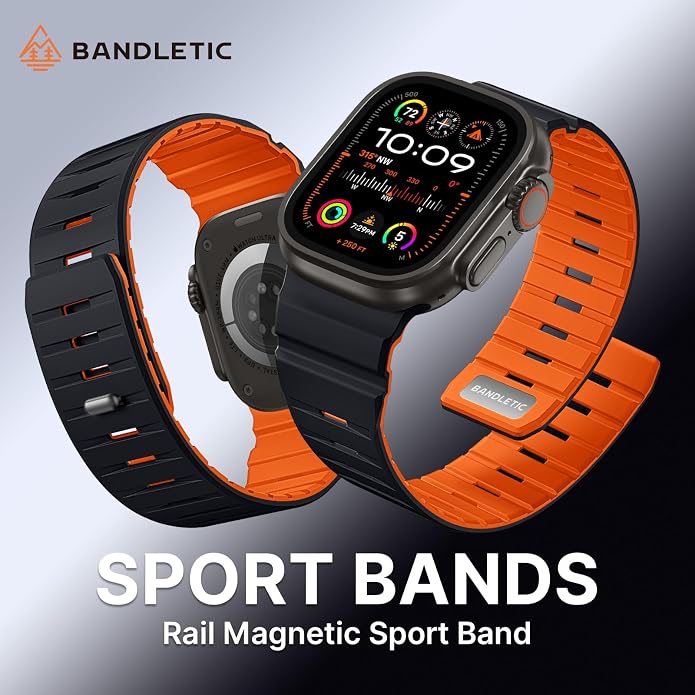 Bandletic Magnetic Watch band Compatible with Apple Watch Bands - Magnet Bands 49mm 46mm 45mm 44mm 42mm Men Women, Rugged Silicone Strap for iWatch Series 11/10/9/8/7/SE3/SE2/SE/6/5/4/3/2/1