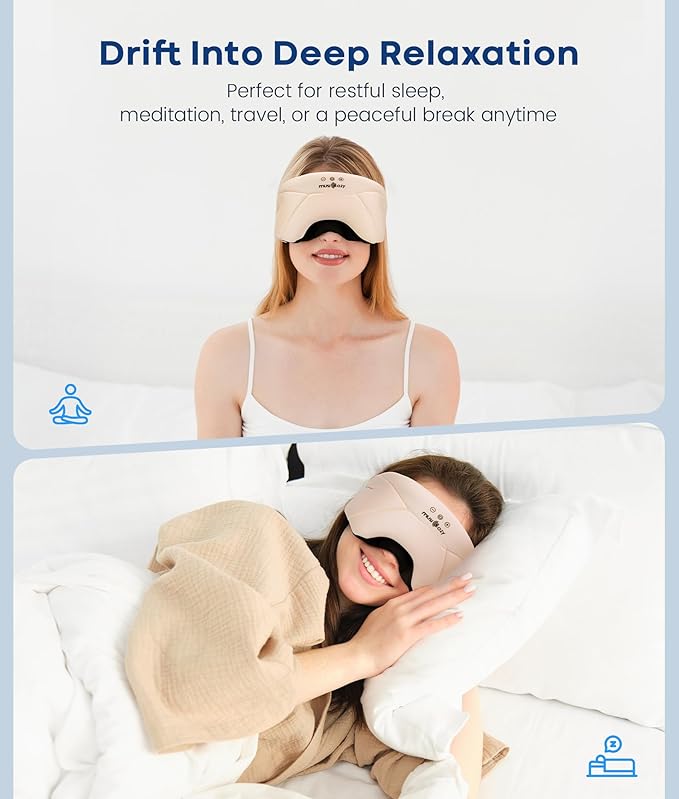MUSICOZY Bluetooth 5.4 Sleep Headphones Headband, Zipper Washable Eye Mask with HD Stereo Speakers + Wireless Sports Headband, 14H Playtime Music Headphones for Sleeping, Running, Travel, Meditation