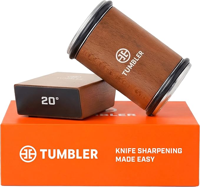 The Original Tumbler Rolling Knife Sharpener™ - Knife Sharpening Made Easy - Rolling Knife Sharpener Tool for Kitchen Knives - Knife Sharpener Kit Offers 15 & 20 Degree Sharpening (Wood)