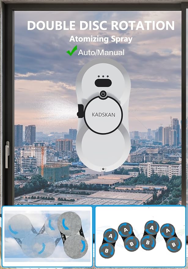 Window Cleaning Robot, Automatic Window Cleaner with Water Spray for Windows/Tiles/Class Door, Inside/Outside, 5600Pa Suction Power, 3.0 Path Planning, Remote Control