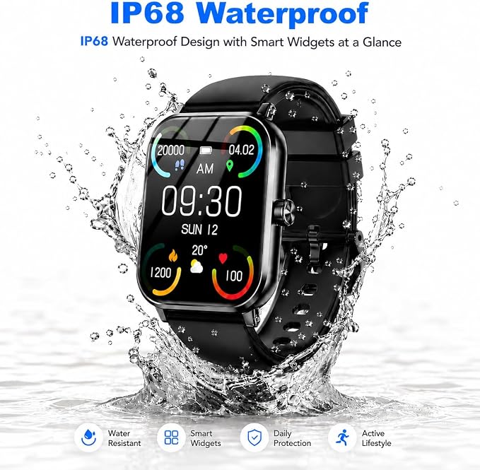 Jacoosa Smart Watch for Android & iPhone, 1.85 Inch HD Touch Screen Fitness Tracker, Heart Rate & Sleep Monitoring IP68 Waterproof Sports Smartwatch for Men Women