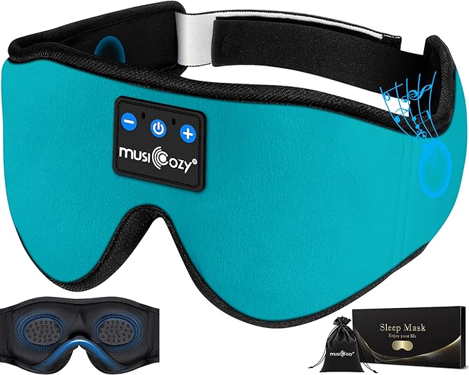 MUSICOZY Sleep Headphones 3D Bluetooth 5.4 Headband Sleep Mask, Wireless Sleeping Headphones Music Earbuds Eye Mask for Side Sleepers Travel with Speakers Cool Gadgets Gifts
