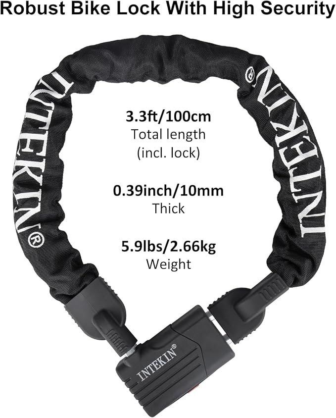 Bike Chain Lock 3FT/4FT/5FT Heavy Duty Bike Lock Anti-Theft Bicycle Chain Lock 8mm/10mm Thicker Bicycle Lock Chain Bike Lock with 3 Keys for Bike, Motorcycle