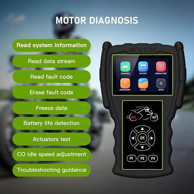 Motorcycle System Engine Diagnostic Test Tool M100 Pro Moto Scanner Code Readers Scan Tools 2 in 1 Motor Diagnosis+Multiple Battery Test Multilingual OBD Version