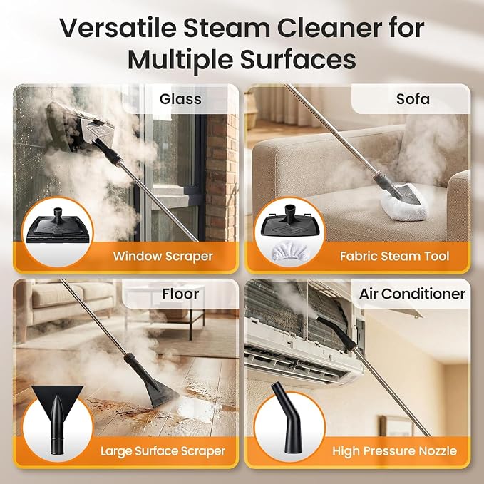 Handheld Steam Cleaner –13pcs Accessories, 1200ml Tank,6-Level Adjustable and 15s Heat-Up Portable Multi-Purpose Steamer for Home,Sofa,Car Floor,Window