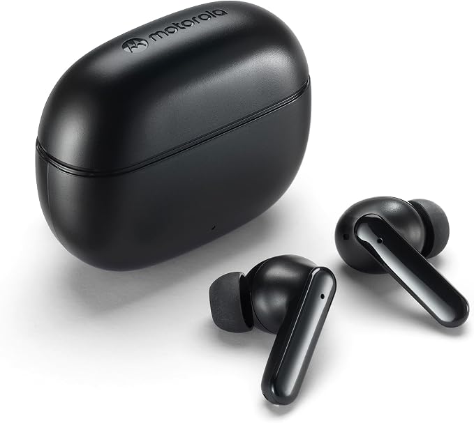 Motorola Sound Moto Buds 125 True Wireless Earbuds, IPX5 Waterproof Sweatproof Touch Control Ear Buds with Dual Noise Cancelling Microphone, Charging Case, Black