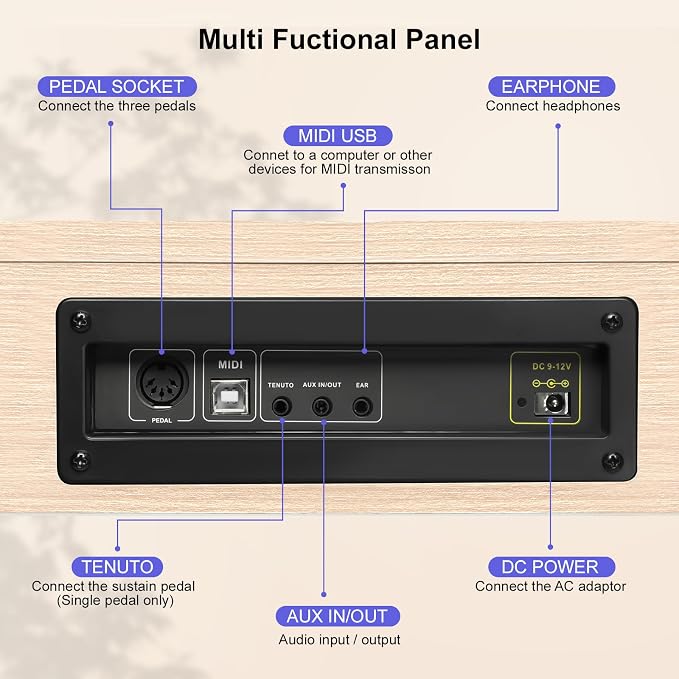 Digital Piano Keyboard 88 key,Semi-Weighted Electric Piano,Full Size Acoustic Piano for Beginners with,Pedal, USB-MIDI Compatibility (Apricot)