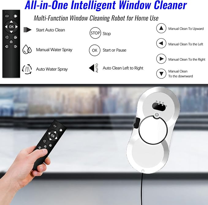 Iopsk Window Cleaning Robot, Automatic Window Cleaner with Water Spray, 5600Pa Suction, 3.0 Path Planning, Remote Control, for Indoor Outdoor Windows Glass Tiles Door