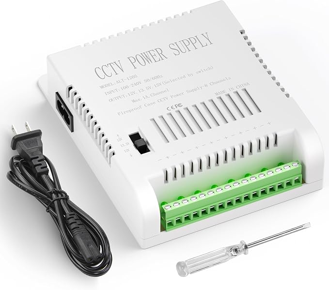 ALITOVE 12V CCTV Power Supply 8 Channel Security Camera Power Distribution Box DC 12 Volt 5A 60W Voltage Adjustable 12V 13.5V 15V AC Adapter 100-240V 50-60Hz for DVR NVR Camera, LED Strip Light