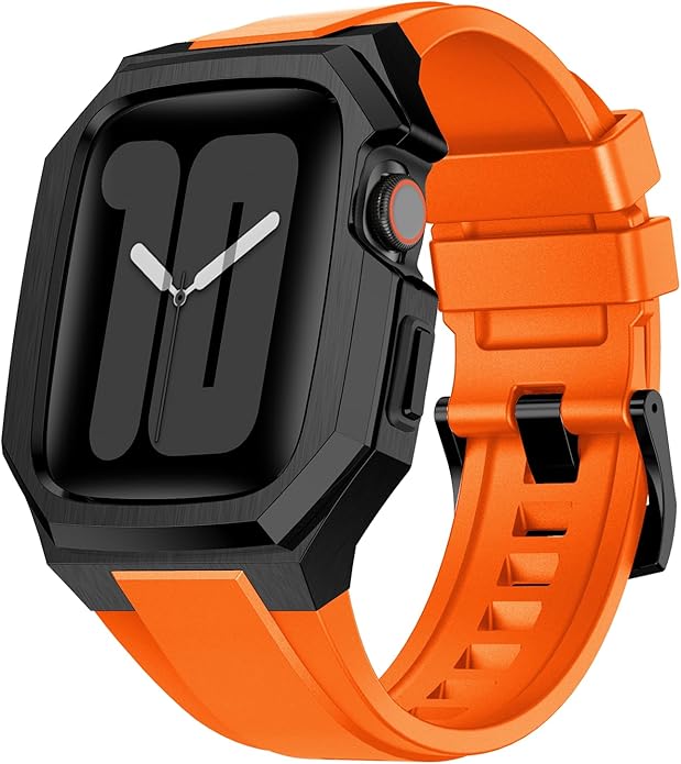 Luxury Metal Case with Band Compatible for Apple Watch 44mm 45mm 46mm 49mm,Men Rugged Protective Bumper Cover with Soft Silicone Strap for iWatch Series 11/10/9/8/7/6/SE3/SE2/SE/5/4 and Ultra 3/2/1 49mm