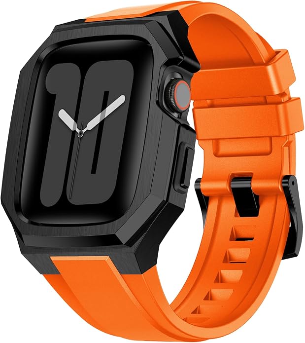 Luxury Metal Case with Band Compatible for Apple Watch 44mm 45mm 46mm 49mm,Men Rugged Protective Bumper Cover with Soft Silicone Strap for iWatch Series 11/10/9/8/7/6/SE3/SE2/SE/5/4 and Ultra 3/2/1 49mm