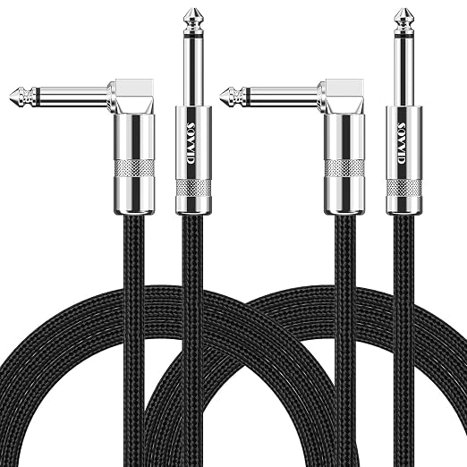 10FT 2 Pack Instrument Cable - Electric Guitar & Bass Guitar Cable with Right Angle 1/4 Inch Connector, Black