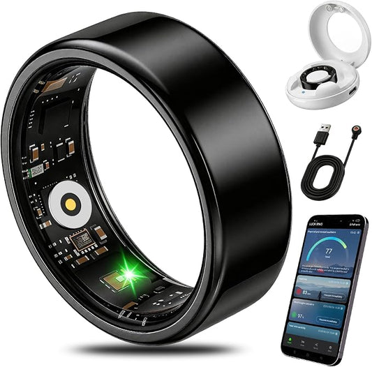 Smart Health Fitness Ring for Women & Men, Activity Tracker with Step Counter, Sleep Monitor & Stress Tracking, Waterproof, Compatible with Android & iOS, No Subscription Fee