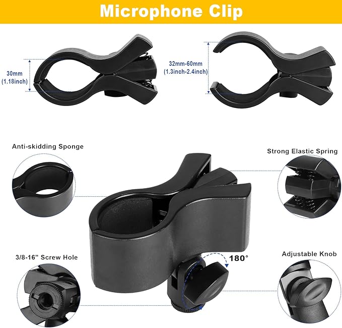 Mippko Microphone Stand Holder,21.5" Long Flexible Adjustable Magic Arm Super Crab Clamp Mic Clip 3/8"-16 to 5/8"-27 Adapter Mount,Compatible with Shure/Fifine /AT2020 /Pyle/Blue Snowball/Razer