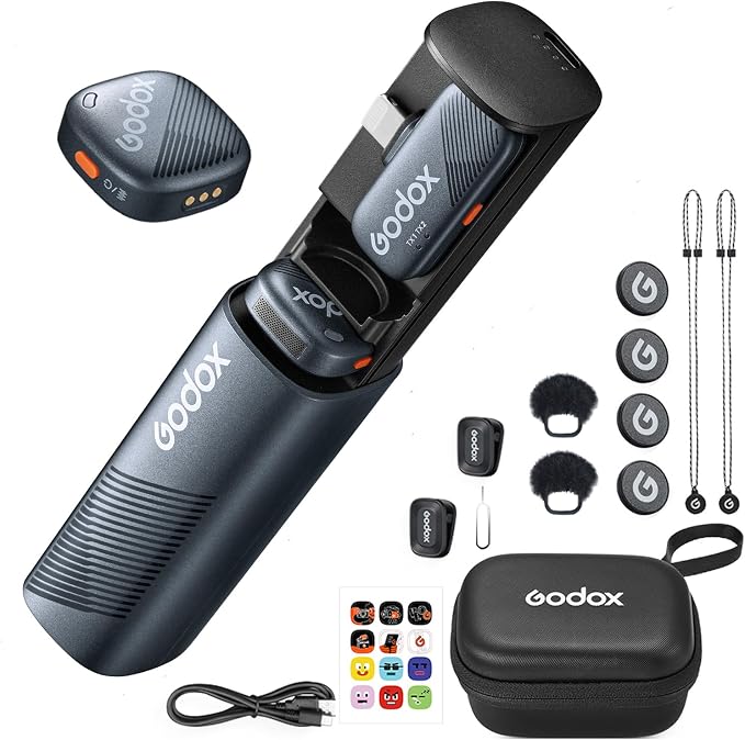GODOX Cube-SL Kit2 Wireless Lavalier Microphone, Microphone for iPhone Lightning (2 TX + 1 RX Charging Case), Mini Mic with Noise Cancellation, 30H Battery, 300m/1000ft, Wireless Microphon