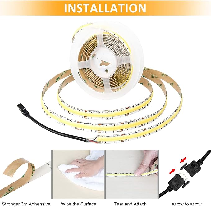 PAUTIX COB LED Strip Light White CCT Tunable 4800LEDs,CRI90+ 24ft/7.5m Dimmable 2700K-6500K 24V LED Tape Light,for Under Cabinet Bedroom Kitchen TV Mirror DIY Lighting(Adapter & Dimmer NOT Included)
