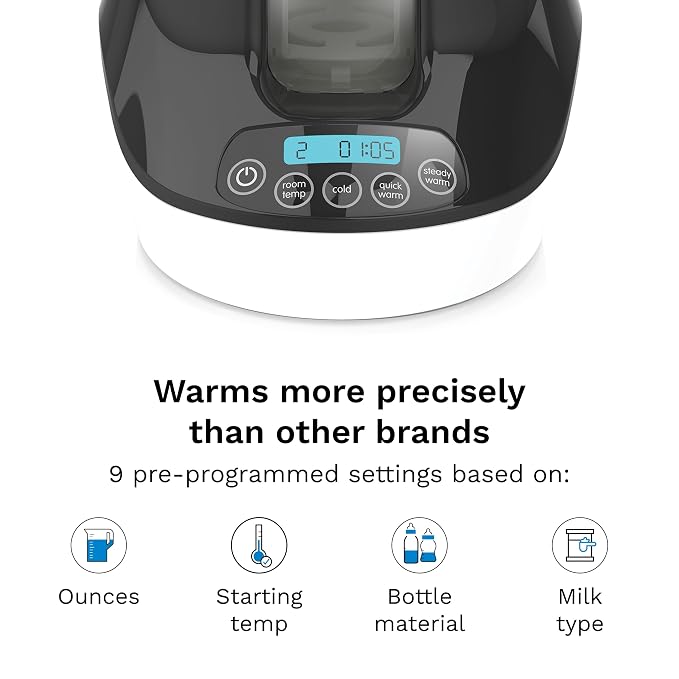 Baby Brezza Fast Baby Bottle Warmer - Baby Milk + Breastmilk Warmer Defroster – 2 Unique Temperatures for Breastmilk + Formula - Universal Fit for All Bottles, Bags + Jars