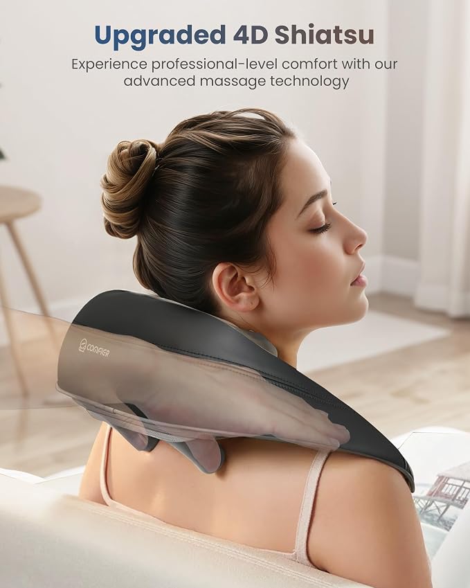 COMFIER 4D Neck Massager for Pain Relief Deep Tissue,Hands-Free Massager for Neck and Shoulder Pain, Wireless Back Massager with Storage Bag, Gift for Dad Men