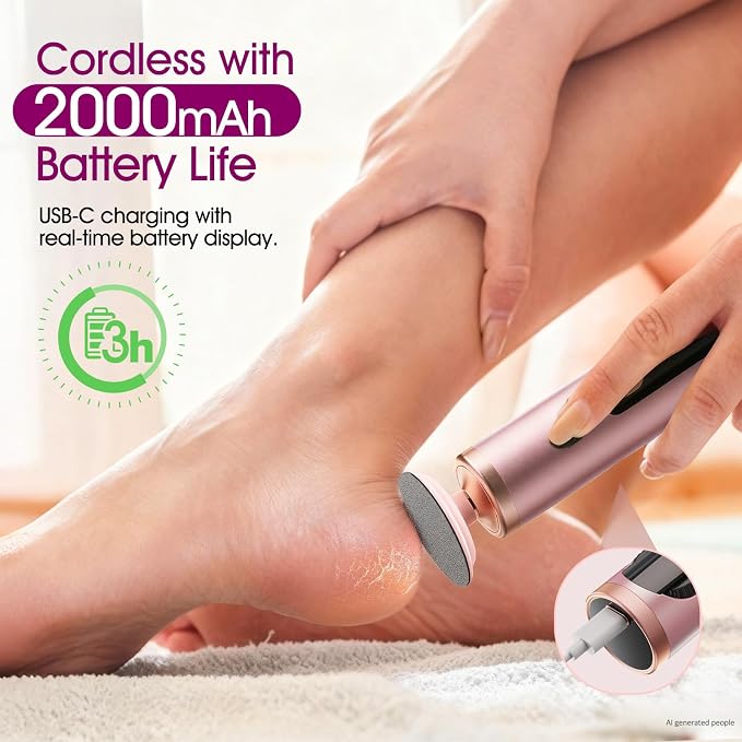 Electric Foot Callus Remover for Dry Foot Skin, Electric Foot File with Most Powerful Motor for Dead Skin & Cracked Heel Like Foot Pumice Stone,Calloused Feet Remover Tool with 2 Detachable Discs