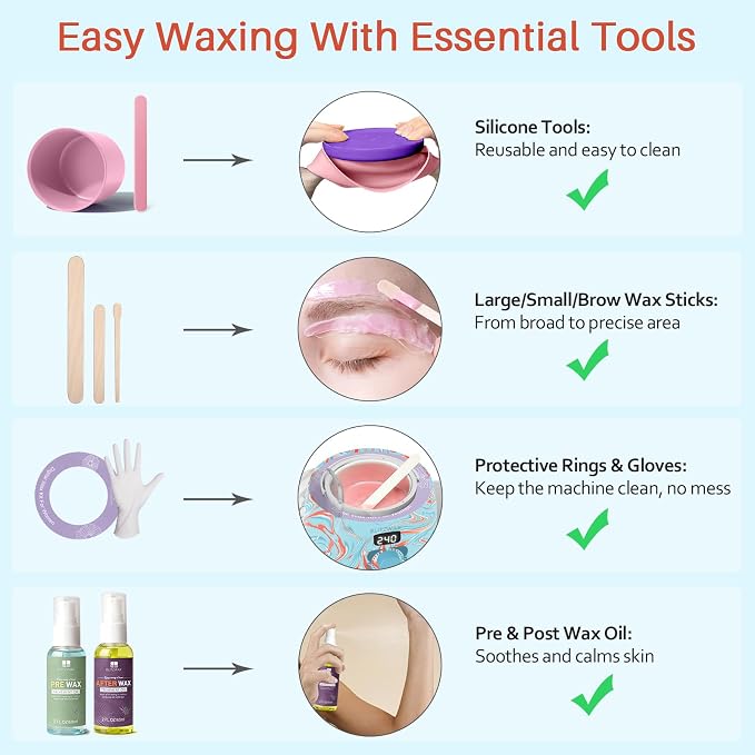BLITZWAX Brazilian and Bikini Waxing Kit for Women, Hard Wax Warmer for Face, Legs and Body, At Home Hair Removal Kit, Beginner Friendly, Effective on Coarse Hair, Pool Swirl Design